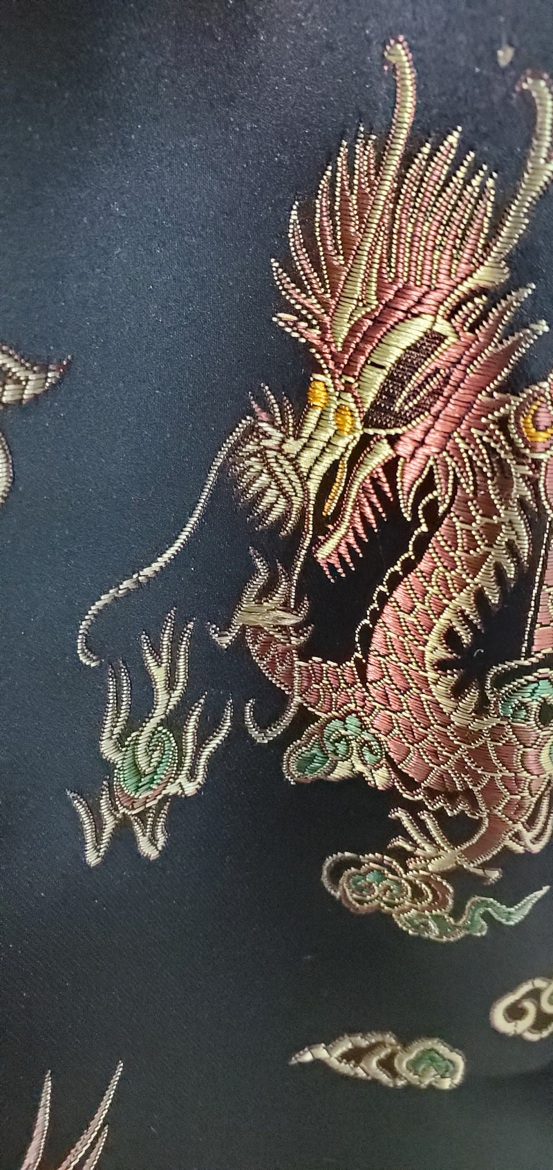 Asian Dragons on Black Brocade with Velvet: Plus Size