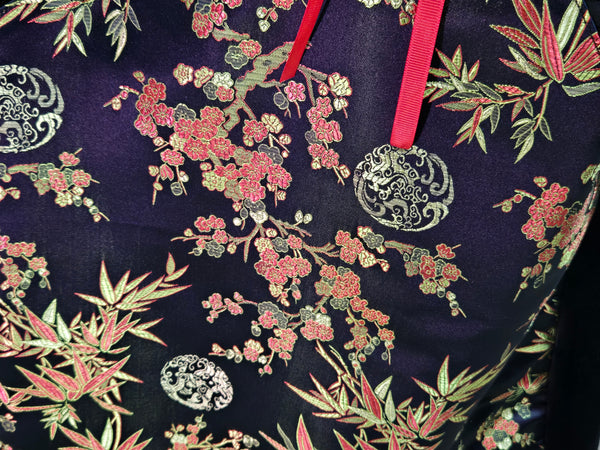 Red, Gold, and Black Brocade in Asian Motif