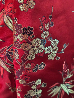 Red Brocade with Asian Floral and Gold Damask paired with Rich Red Suede Cloth